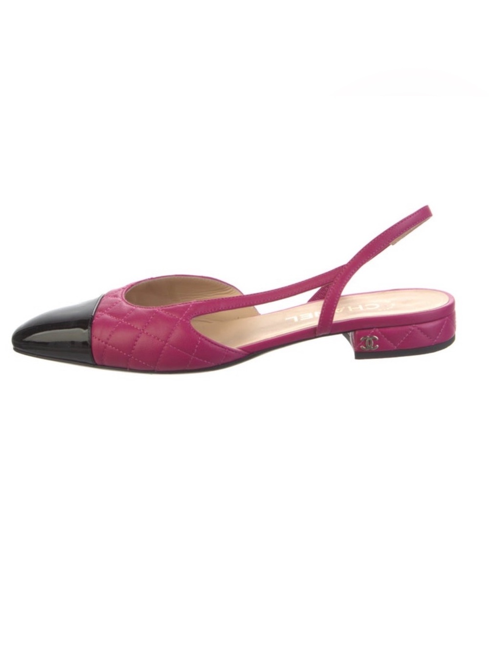 Chanel quilted fuchsia flat sling backs